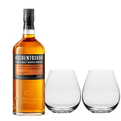 Auchentoshan American Oak Single Malt Whisky 70cl And Crystal Classic Collection Tumblers